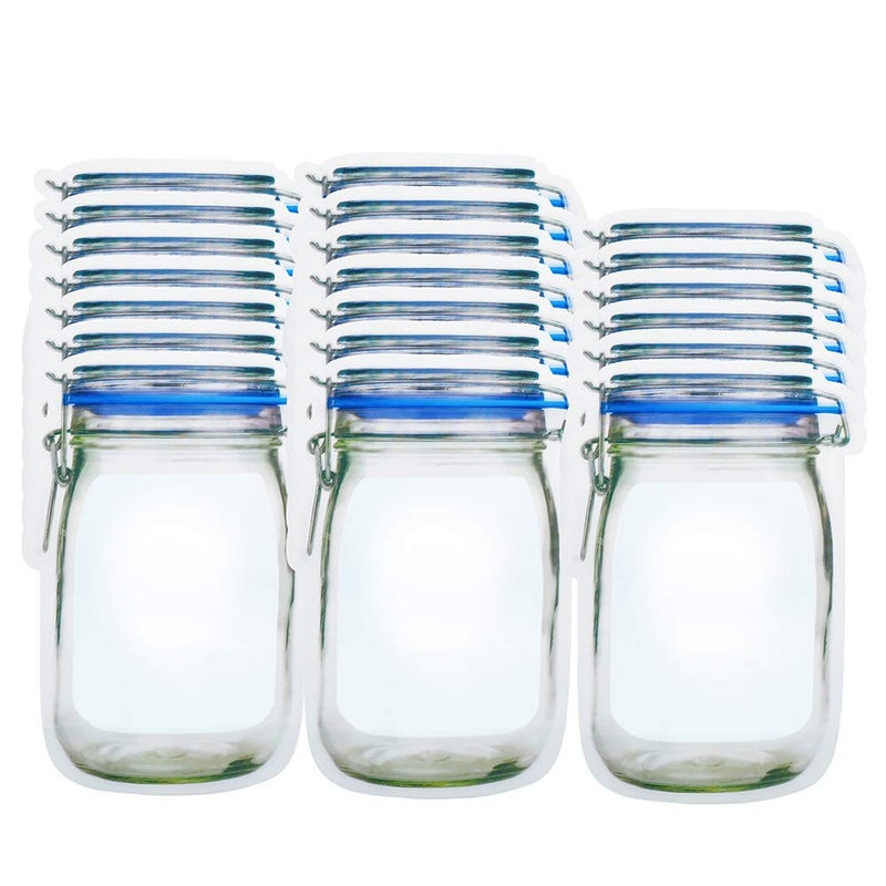 laffeya 20Pack 1000ml (9.6x6.6inch) Reusable Mason Jar Bags for Candy & Snacks - Leakproof Storage & Display - Image 1